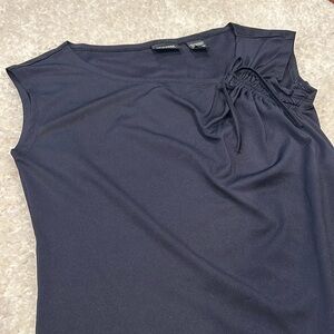 New York & Company Navy Asymmetrical Blouse